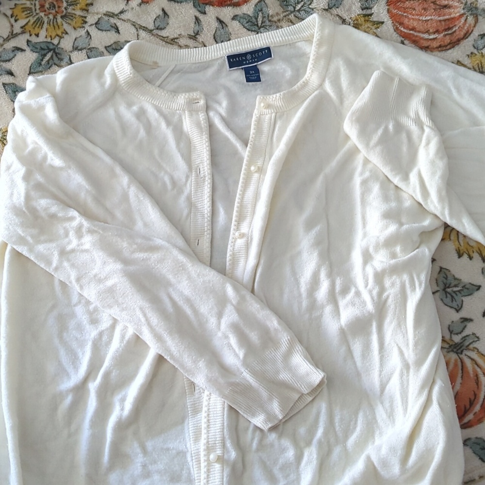 Karen Scott Cream Casual Button Down Shirt